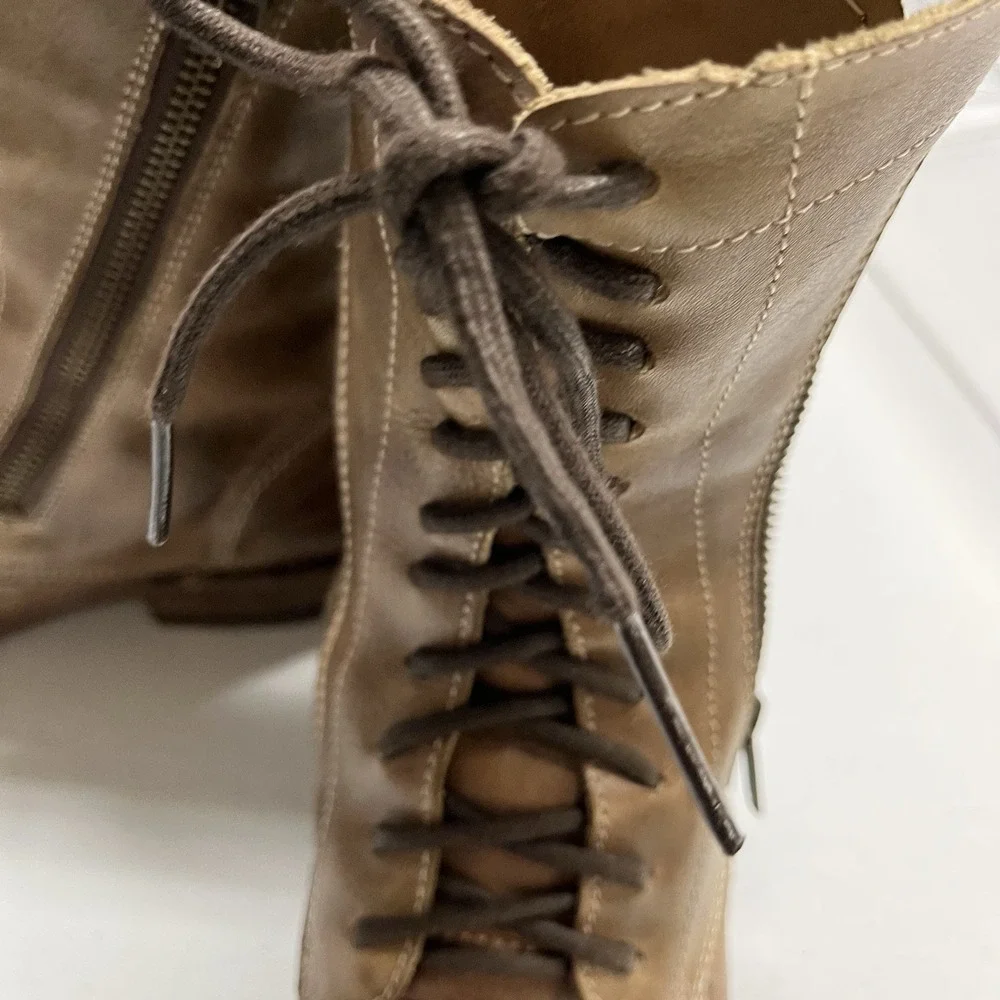 Bed Stu Boots Bonnie Lace Up Combat Ankle Brown‎ Distress Leather Size 8.5 Boho